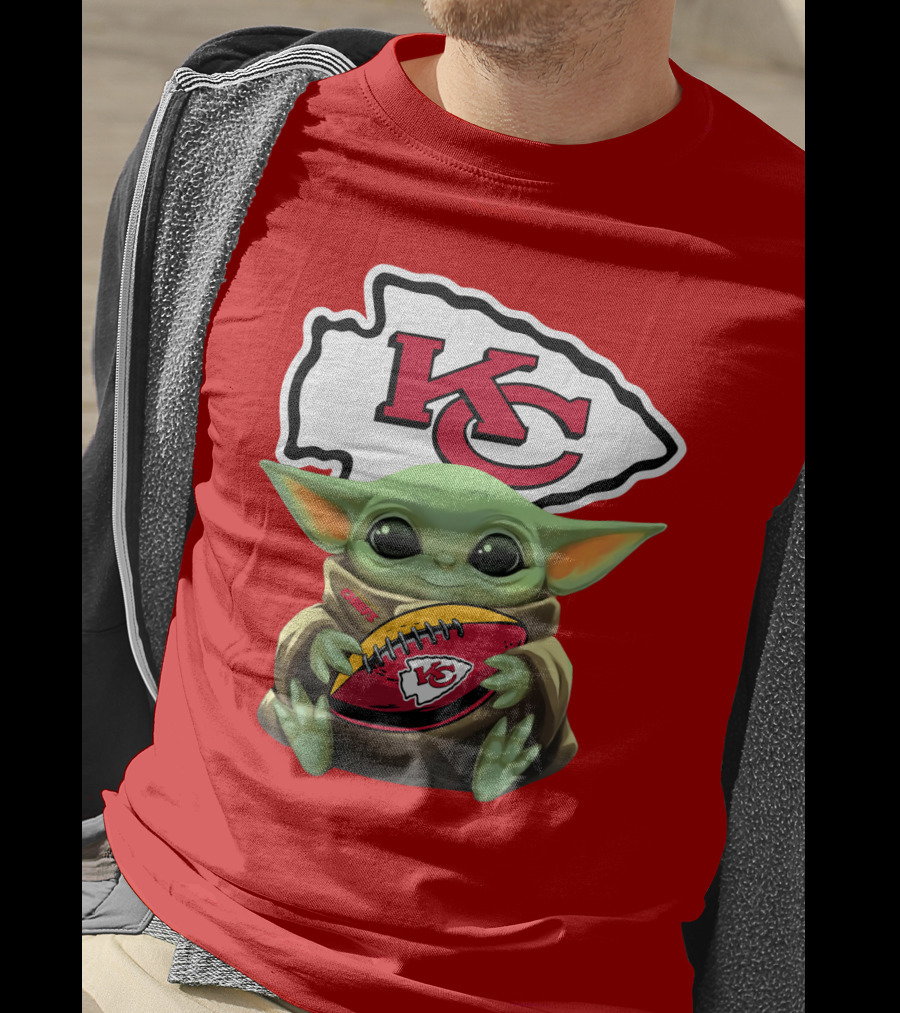 Baby Yoda Holds Kansas City Chiefs Football T-Shirt