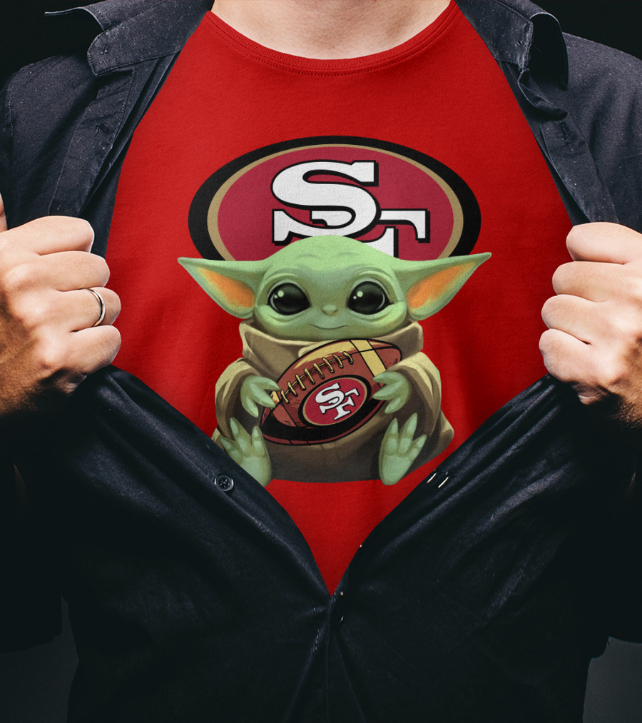 Baby Yoda Football 49ers Star Wars Crossover Fan T-Shirt