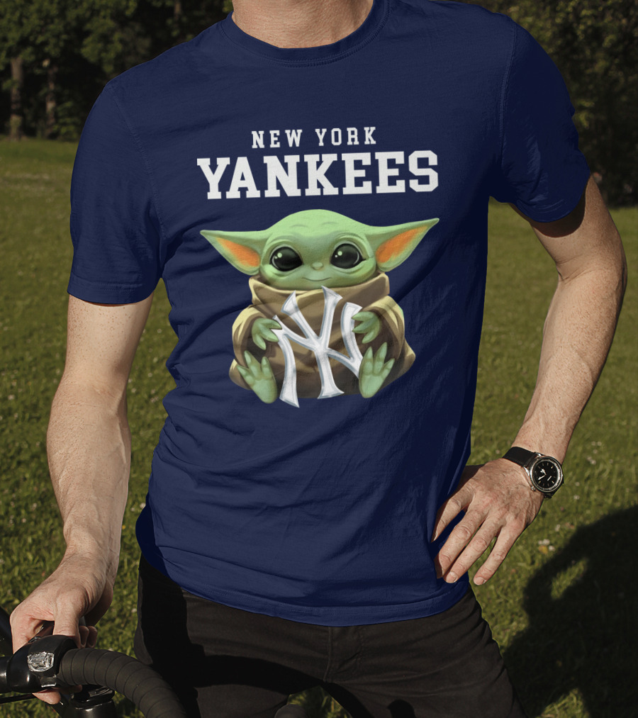 New York Yankees Baby Yoda Holding NY T-Shirt