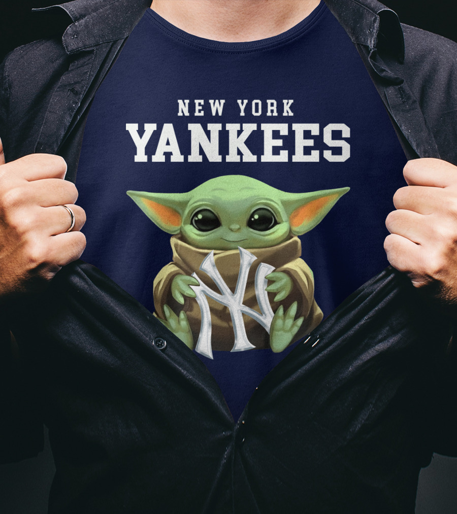New York Yankees Baby Yoda Holding NY T-Shirt