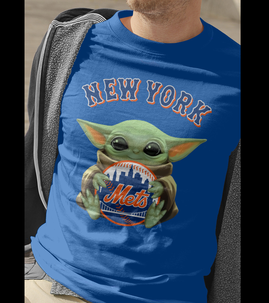 New York Mets Baby Yoda Holding Team T-Shirt