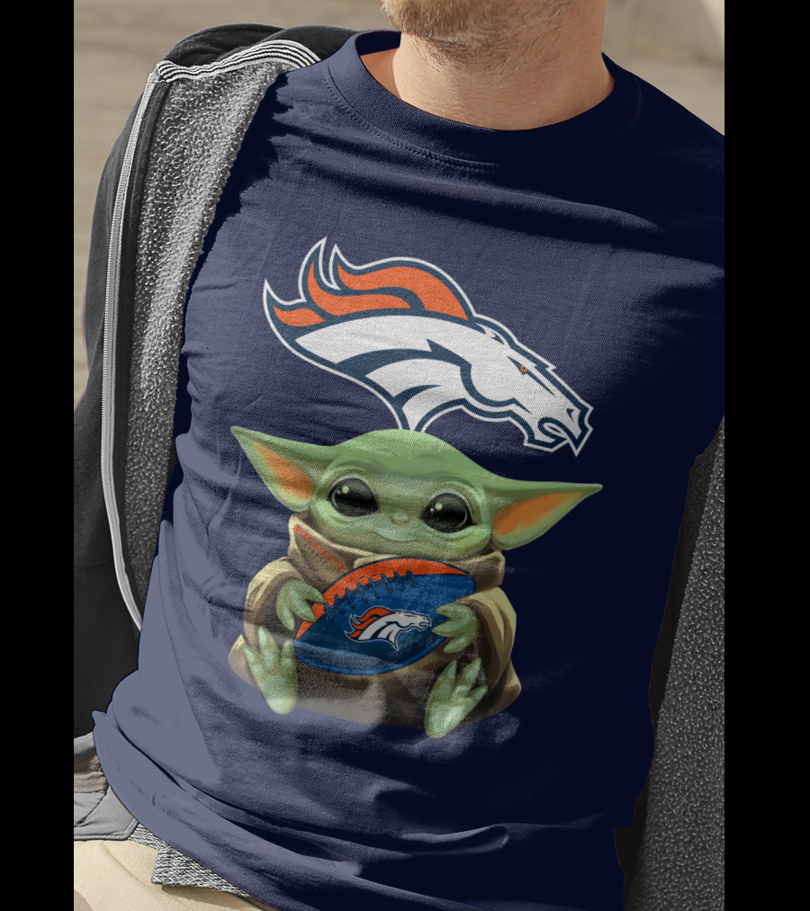 Baby Yoda Holding Broncos Football Denver Broncos T-Shirt