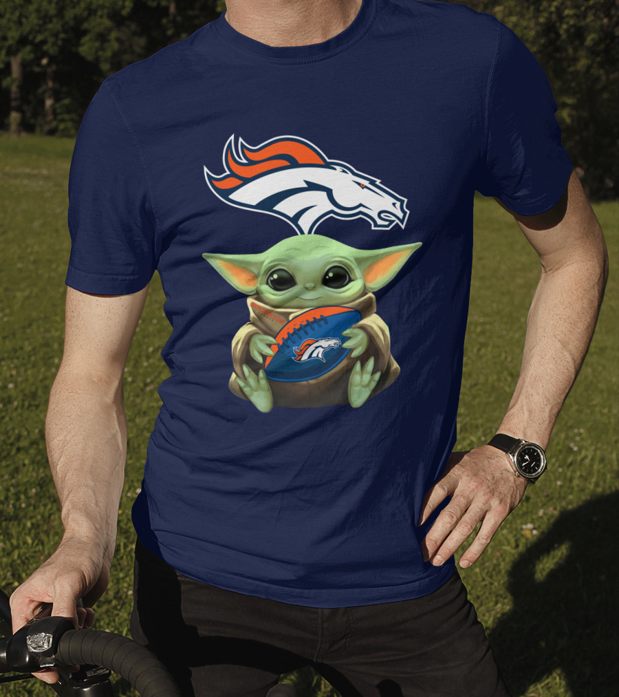 Baby Yoda Holding Broncos Football Denver Broncos T-Shirt
