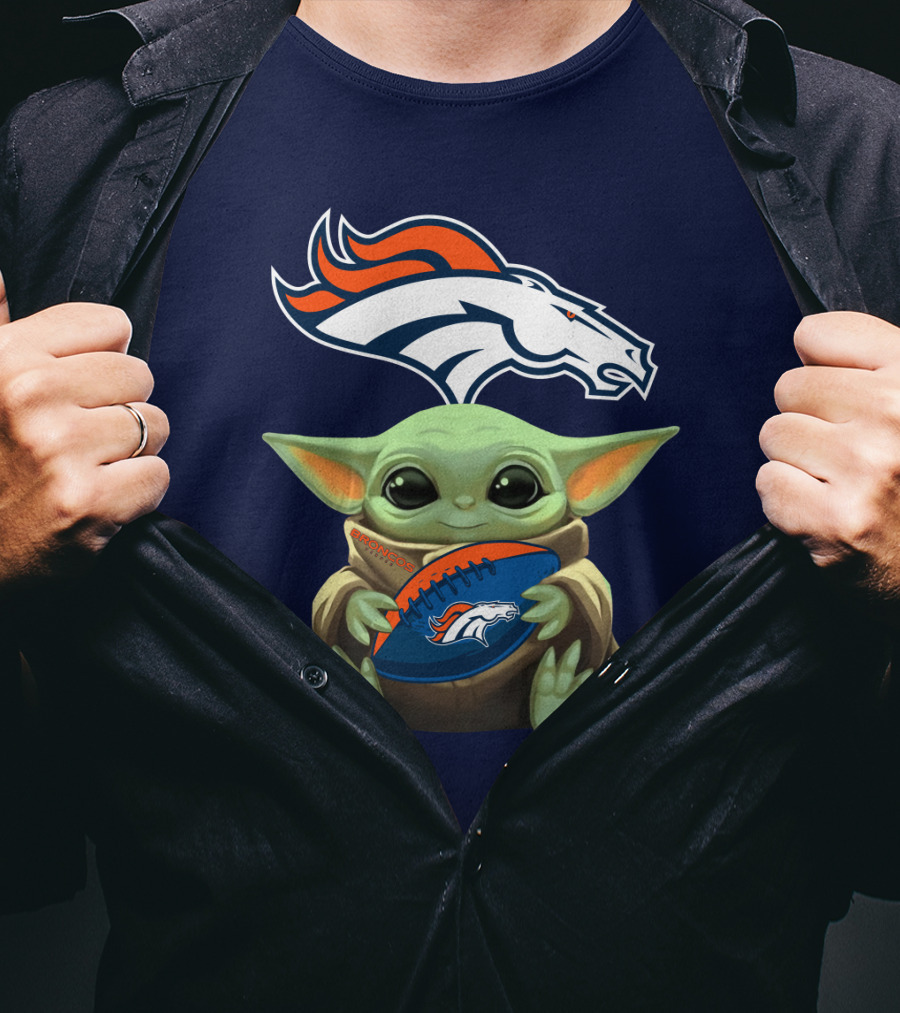 Baby Yoda Holding Broncos Football Denver Broncos T-Shirt