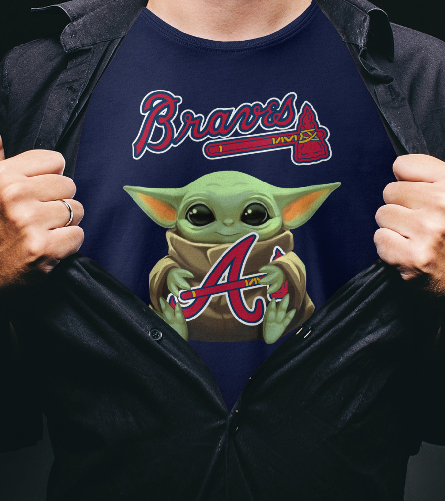 Braves Baby Yoda Holding Baseball Team T-Shirt