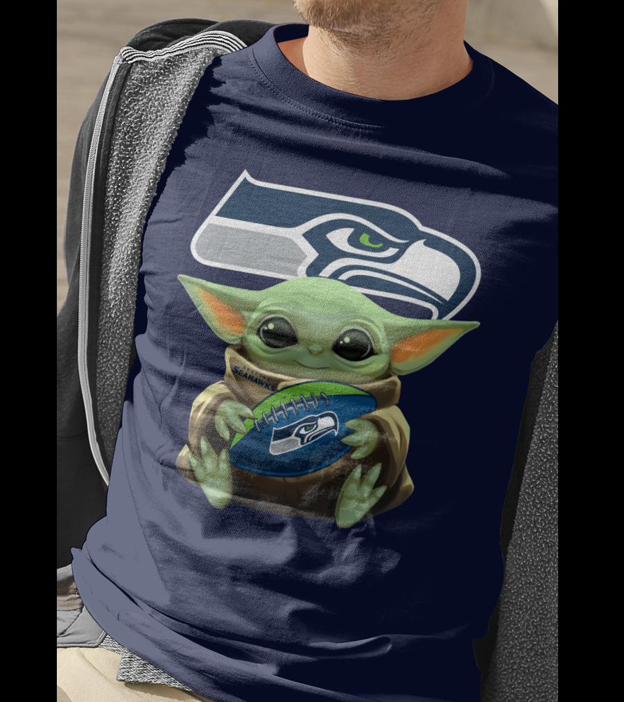 Baby Yoda Holding Seattle Seahawks Football Nfl T-Shirt