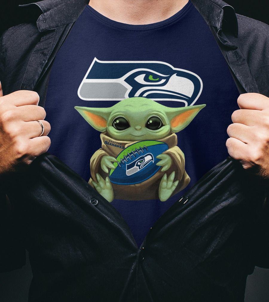 Baby Yoda Holding Seattle Seahawks Football Nfl T-Shirt