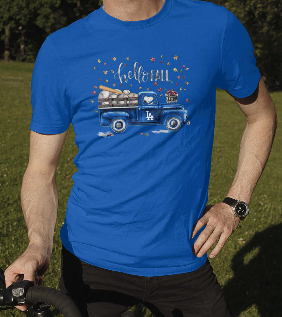 Hello Fall La Truck With Baseballs And Leaves T-Shirt