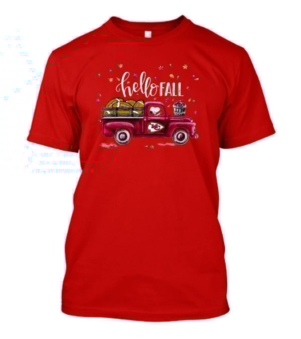 Hello Fall Kansas City Chiefs Truck With Autumn Leaves T-Shirt