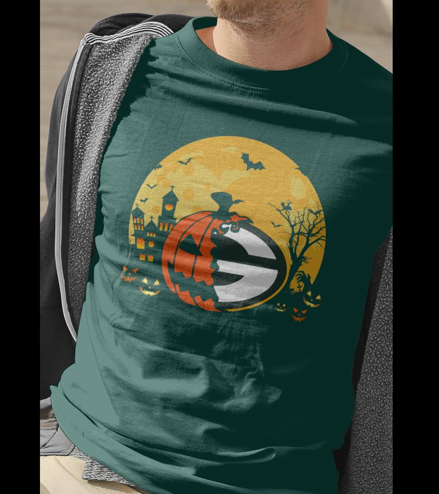 Halloween Green Bay Packers Pumpkin Moon Night Scene T-Shirt