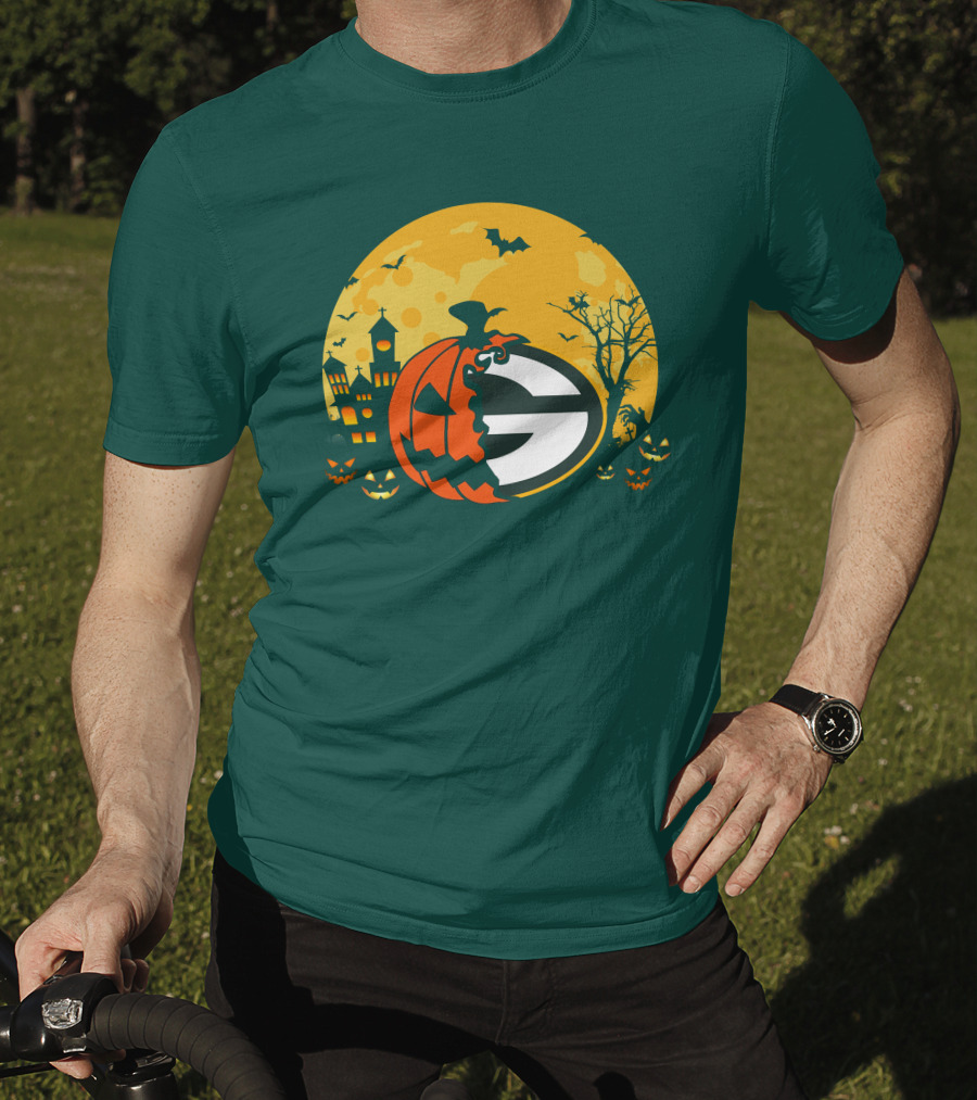 Halloween Green Bay Packers Pumpkin Moon Night Scene T-Shirt