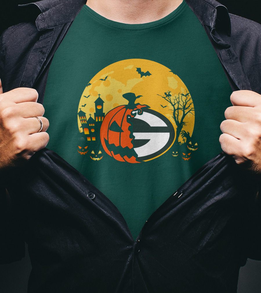Halloween Green Bay Packers Pumpkin Moon Night Scene T-Shirt