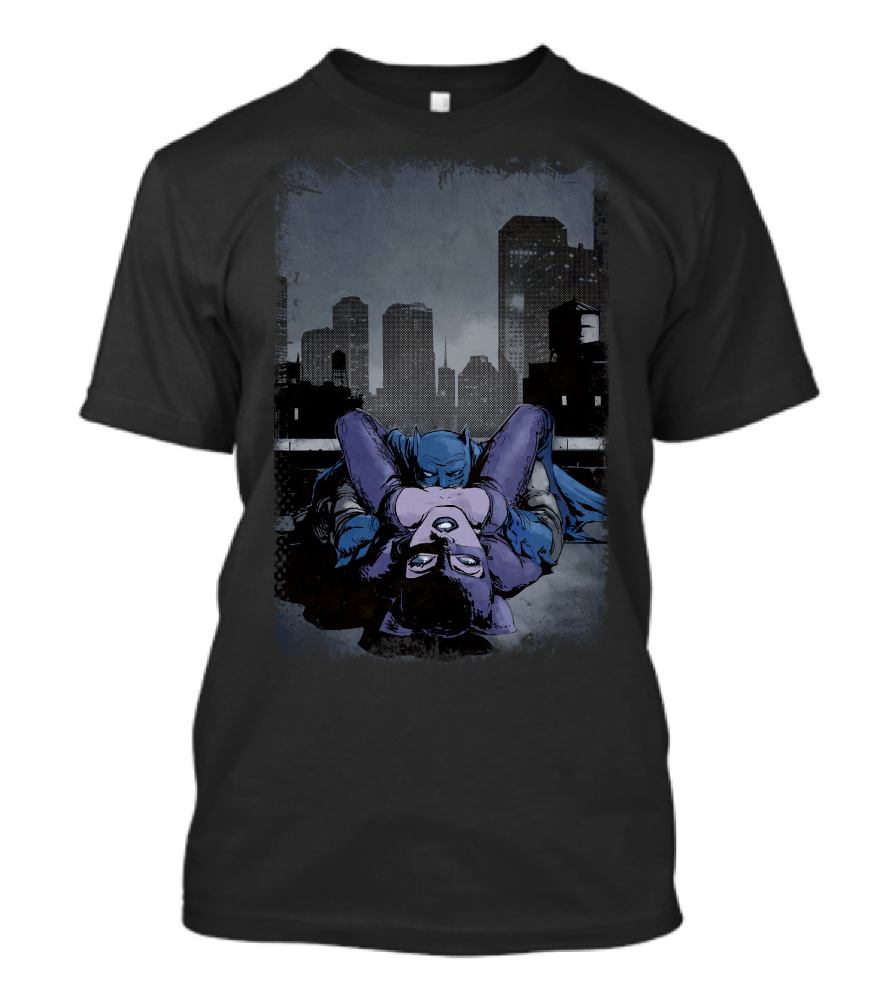 Batman Catwoman Cityscape Comic Scene T-Shirt