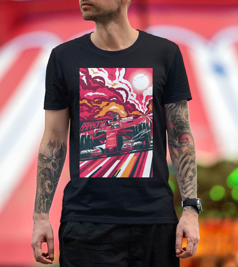 Raikkonen Formula 1 Racing Ferrari F1 Car Sunset Scene T-Shirt