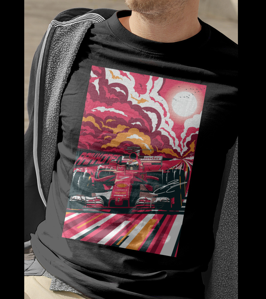 Raikkonen Formula 1 Racing Ferrari F1 Car Sunset Scene T-Shirt