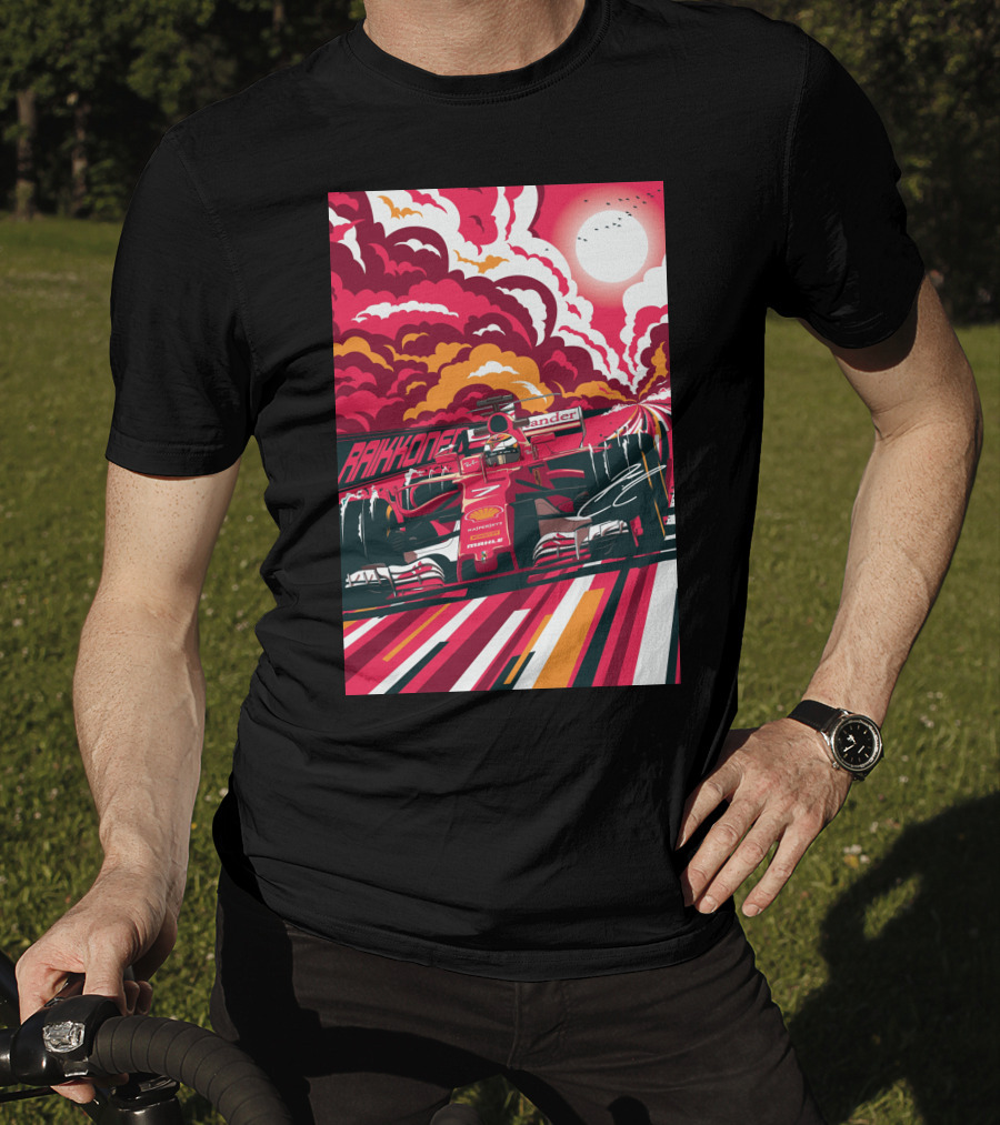 Raikkonen Formula 1 Racing Ferrari F1 Car Sunset Scene T-Shirt