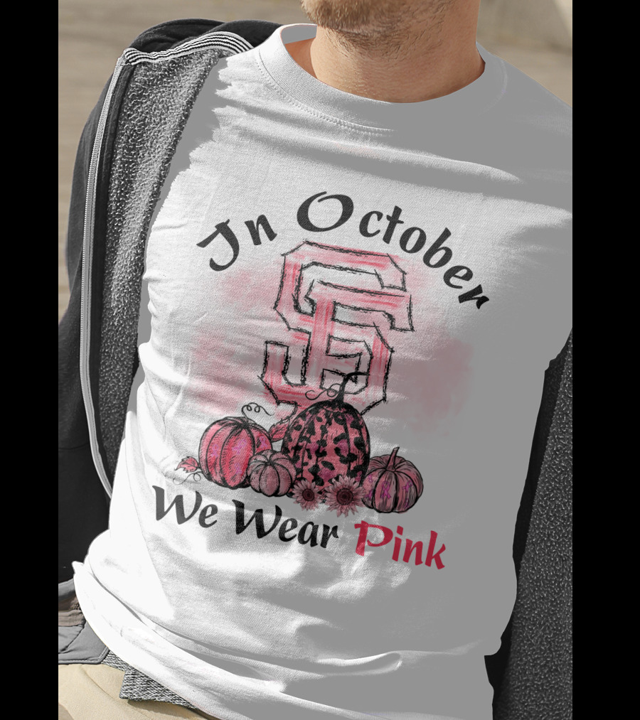 In October We Wear Pink S And F With Pumpkins T-Shirt