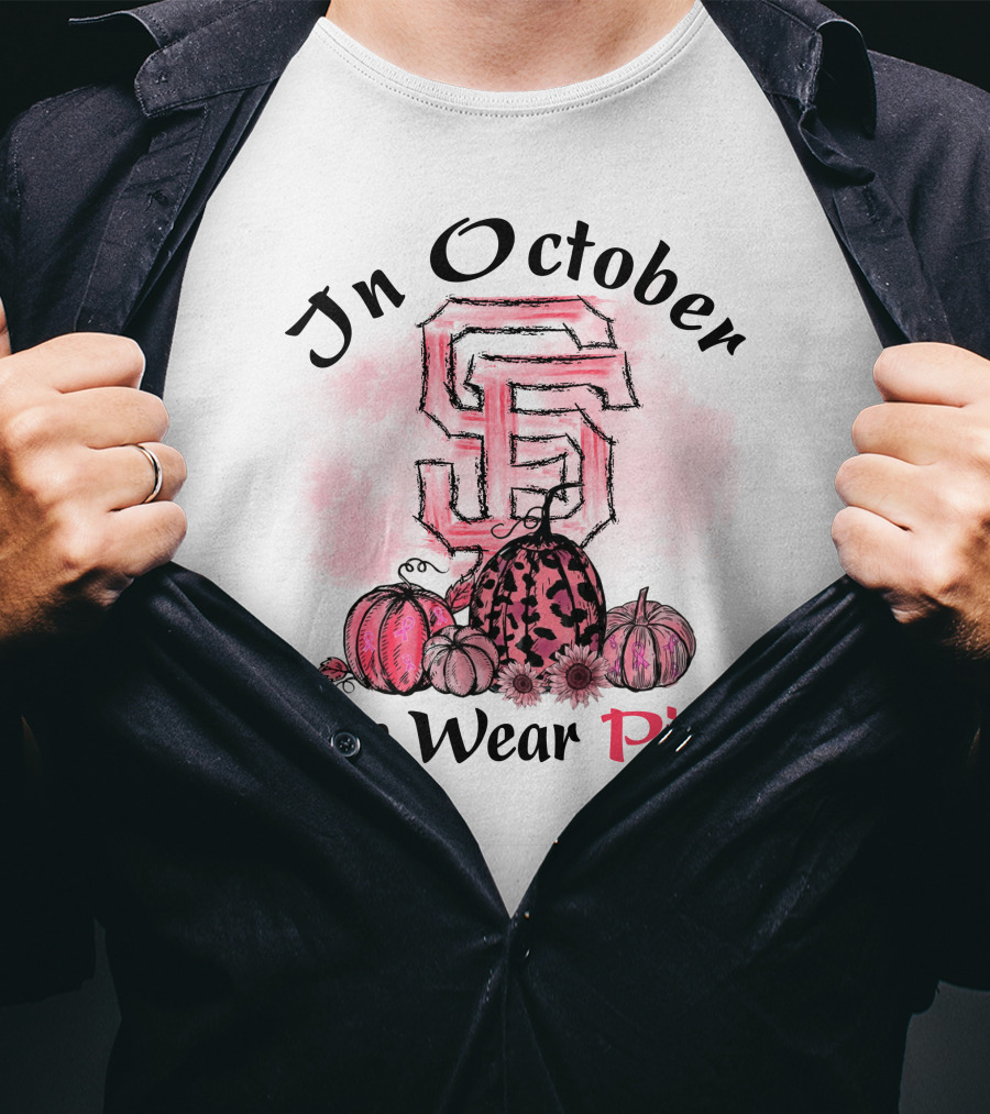 In October We Wear Pink S And F With Pumpkins T-Shirt