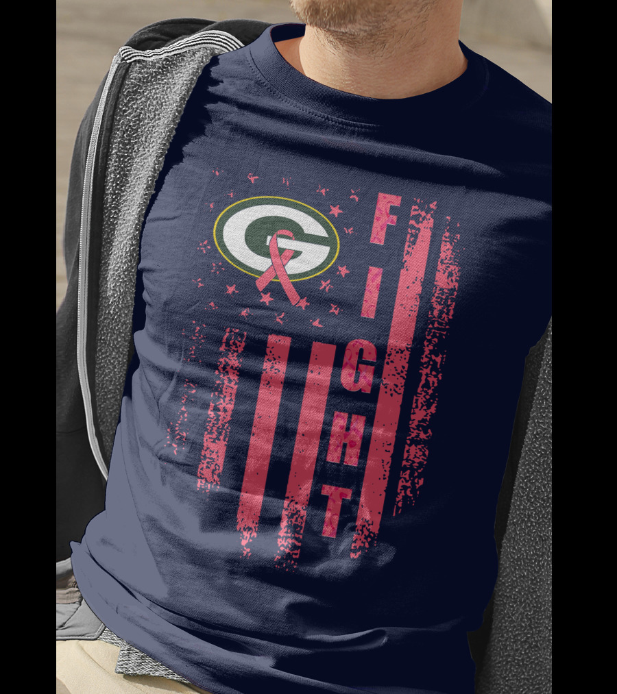 FIGHT Greenbay Pink Ribbon G Logo Stripes T-Shirt