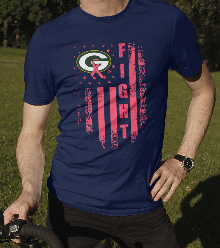 FIGHT Greenbay Pink Ribbon G Logo Stripes T-Shirt