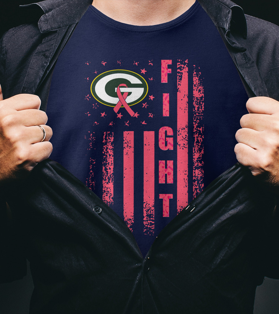 FIGHT Greenbay Pink Ribbon G Logo Stripes T-Shirt