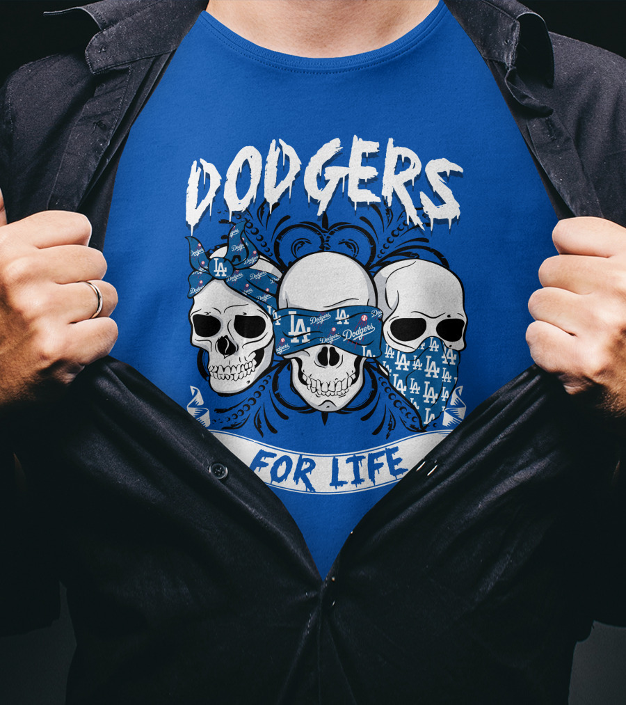 Dodgers For Life La Skulls Bandana T-Shirt