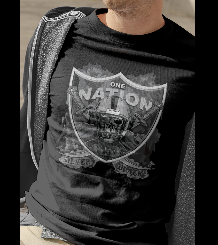 One Nation Raiders Silver Black Nfl T-Shirt
