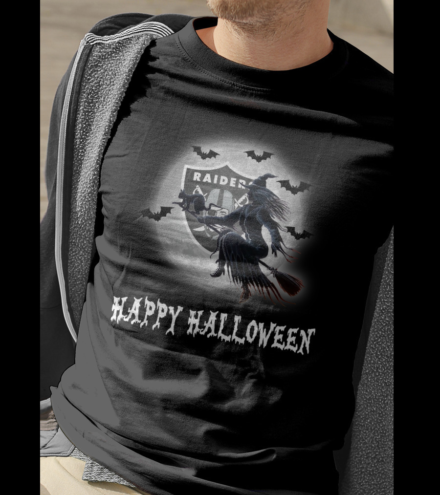 Raiders Witch Flying Over Moon Happy Halloween T-Shirt