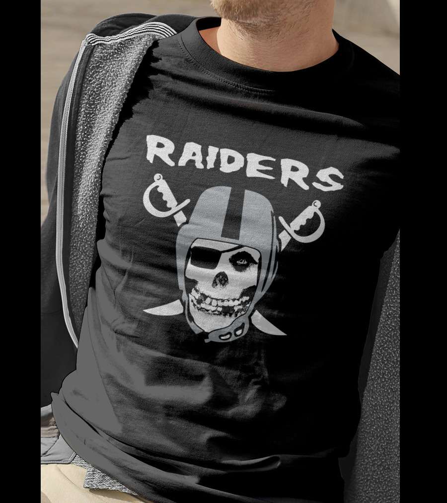 Raiders Skull Helmet Swords Logo Black And White T-Shirt