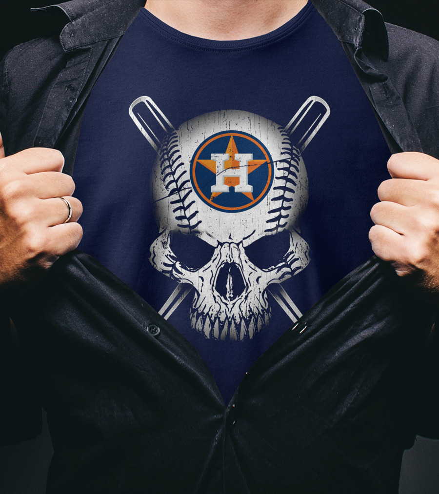 Houston Astros Baseball Skull Crossbones T-Shirt