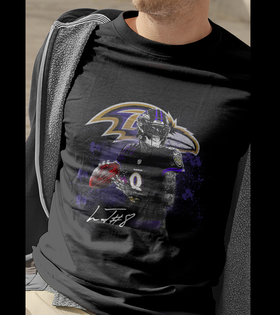 Baltimore Ravens Quarterback Number 8 Signature T-Shirt