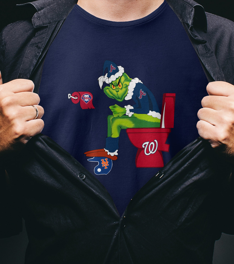 Atlanta Braves Grinch With New York Mets And Washington Nationals Logos T-Shirt