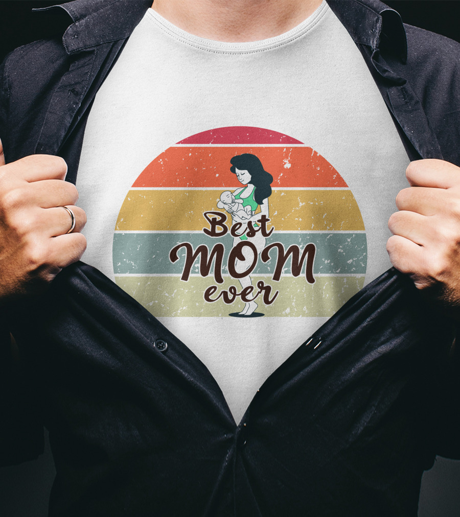 Best Mom Ever Retro Sunset Mom Holding Baby T-Shirt