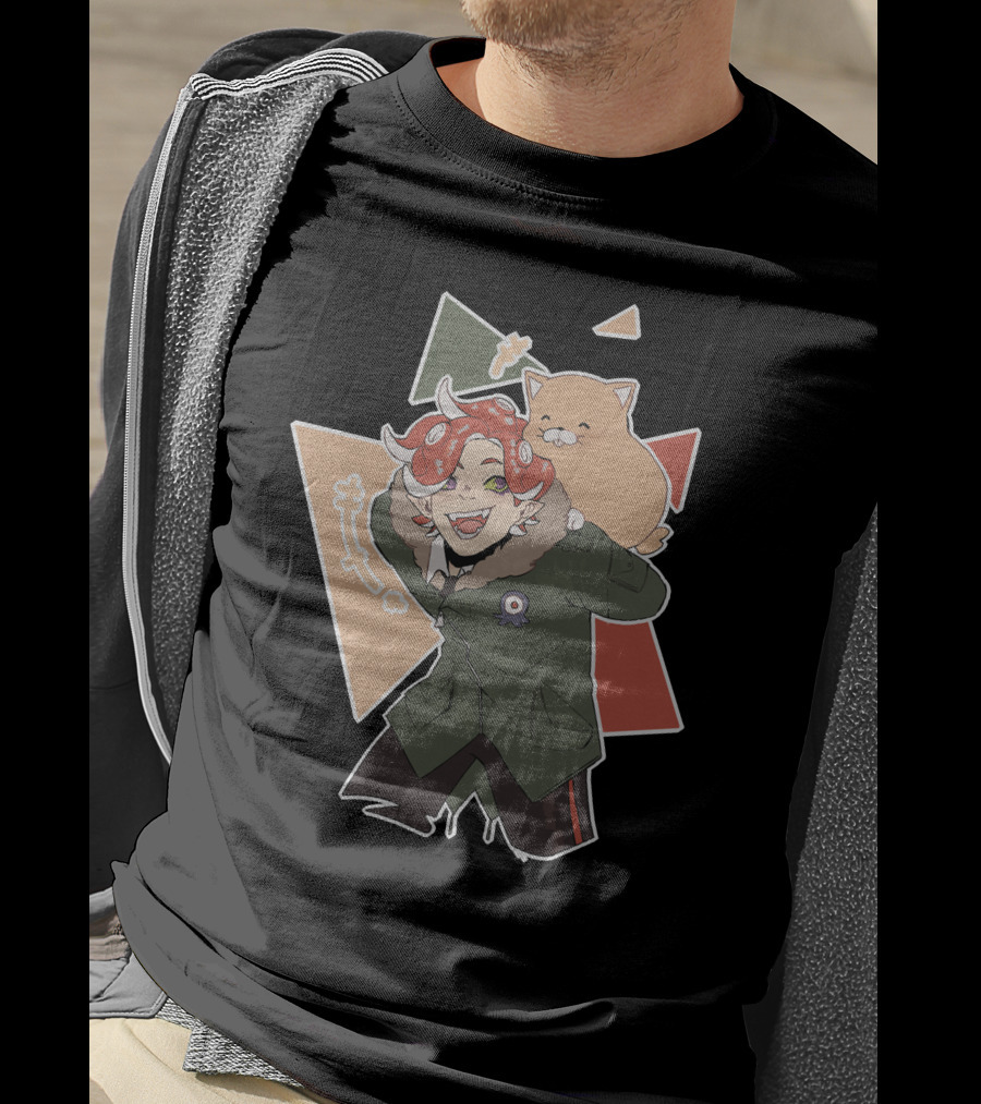 Piggyback Cute Demon With Cat Companion And Colorful Shapes T-Shirt