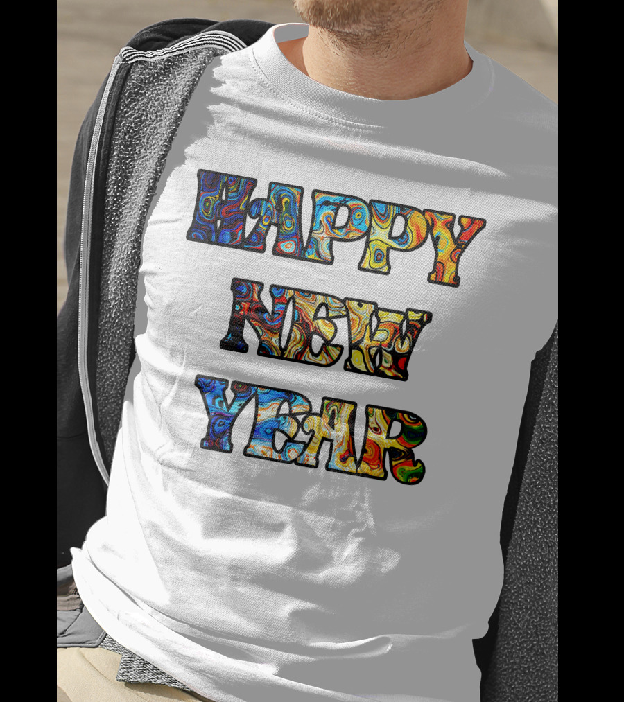 HAPPY NEW YEAR Colorful Abstract Marble T-Shirt