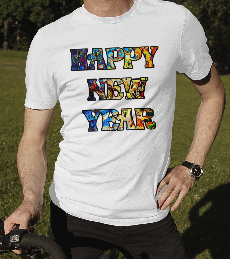 HAPPY NEW YEAR Colorful Abstract Marble T-Shirt