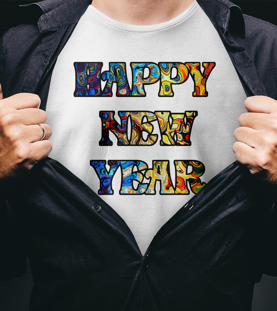 HAPPY NEW YEAR Colorful Abstract Marble T-Shirt