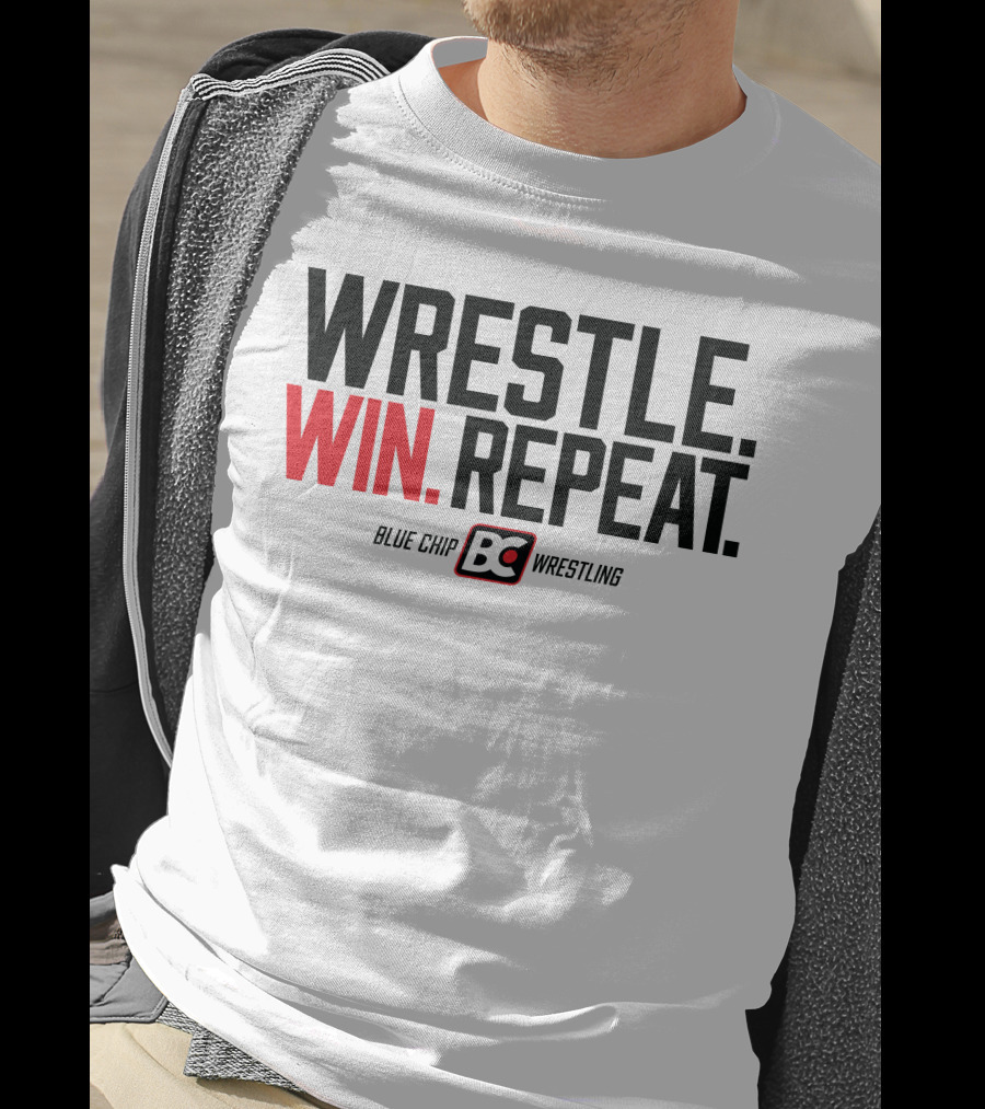 Wrestle Win Repeat Blue Chip BC Wrestling T-Shirt