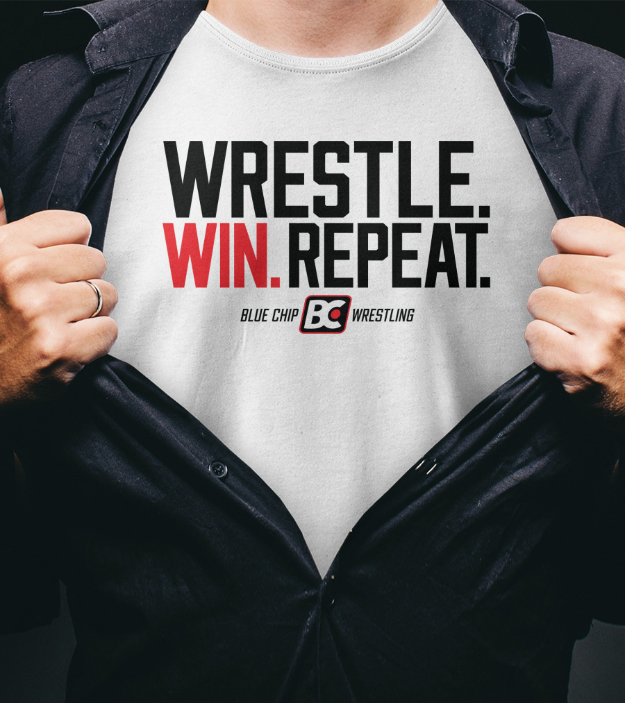 Wrestle Win Repeat Blue Chip BC Wrestling T-Shirt