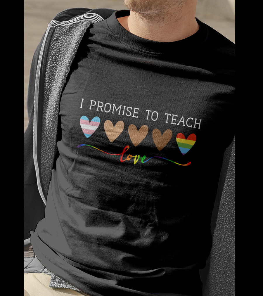 I Promise To Teach Love Hearts With Pride And Inclusivity Colors T-Shirt