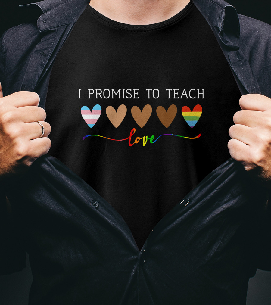 I Promise To Teach Love Hearts With Pride And Inclusivity Colors T-Shirt
