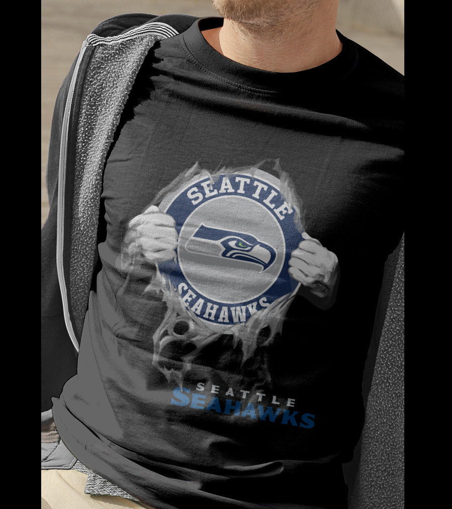 Seattle Seahawks Hands Ripping Through T-Shirt