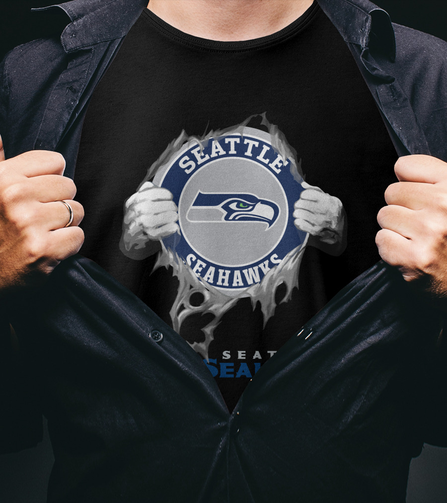 Seattle Seahawks Hands Ripping Through T-Shirt
