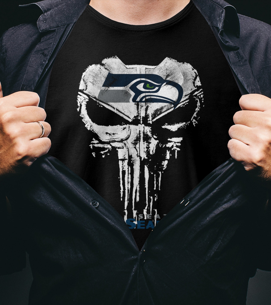 Seattle Seahawks Punisher Skull Logo Combination T-Shirt