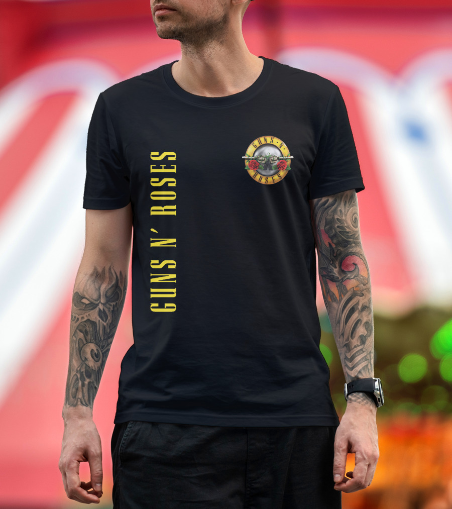 Guns N' Roses Classic Logo With Revolver And Roses In Yellow T-Shirt