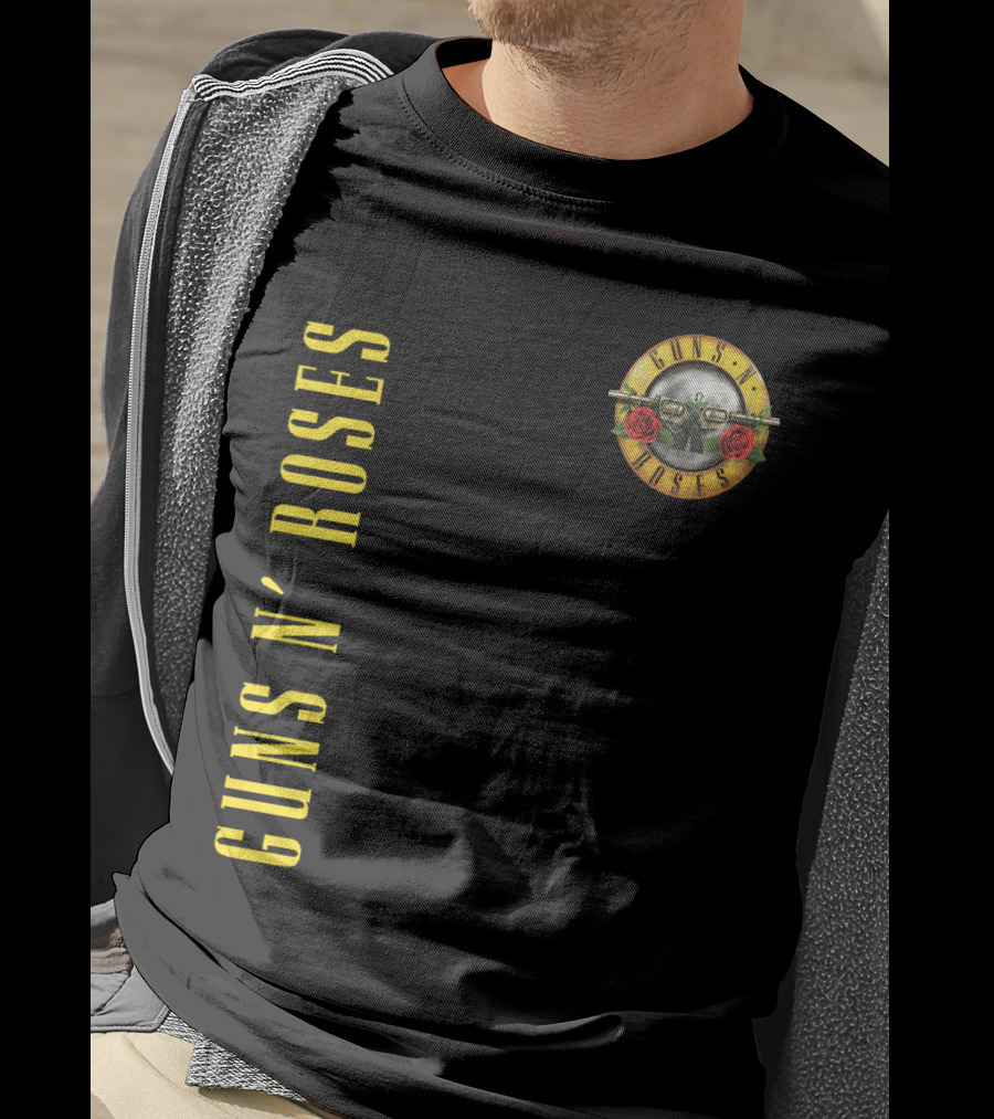 Guns N' Roses Classic Logo With Revolver And Roses In Yellow T-Shirt