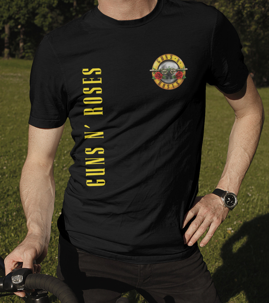 Guns N' Roses Classic Logo With Revolver And Roses In Yellow T-Shirt