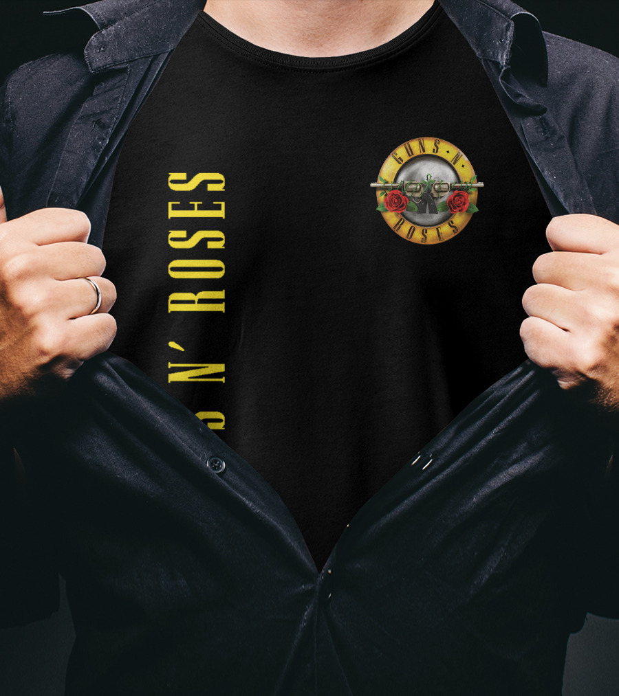Guns N' Roses Classic Logo With Revolver And Roses In Yellow T-Shirt