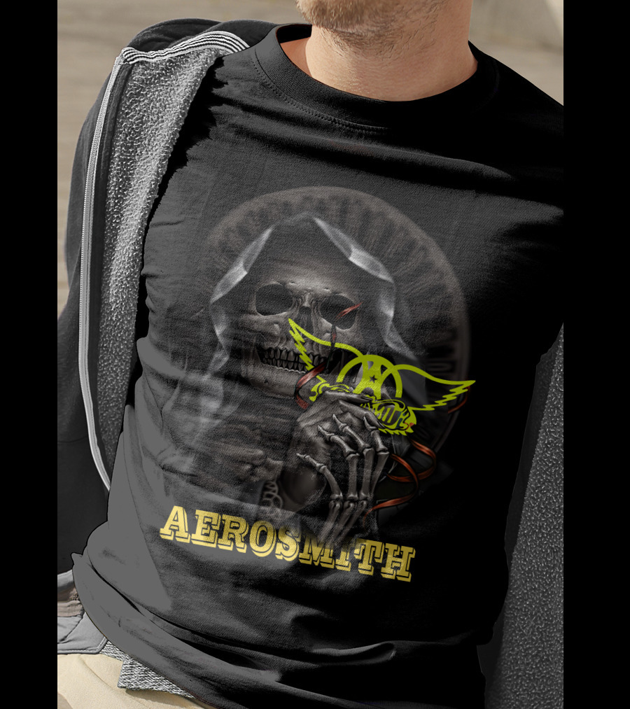 Aerosmith Grim Reaper Skull Holding T-Shirt