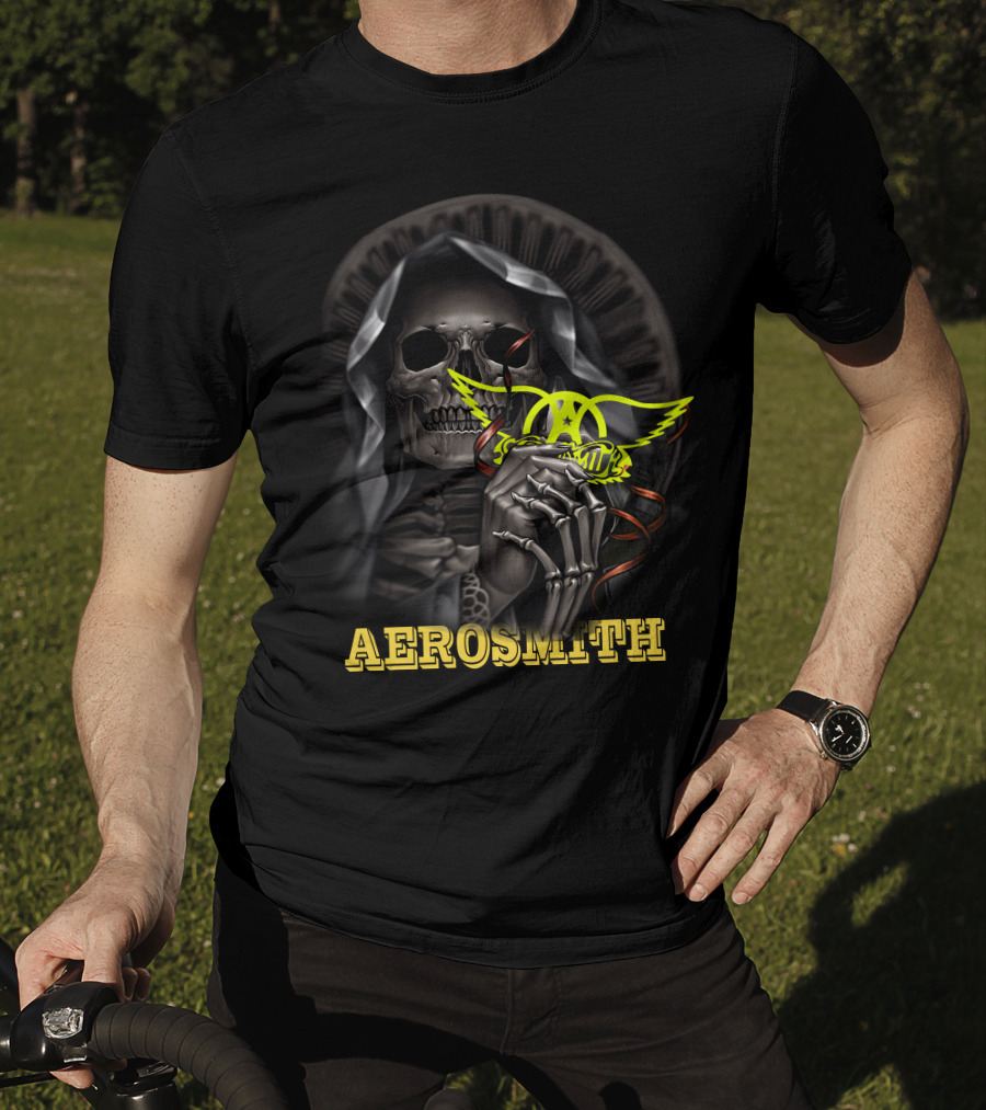 Aerosmith Grim Reaper Skull Holding T-Shirt